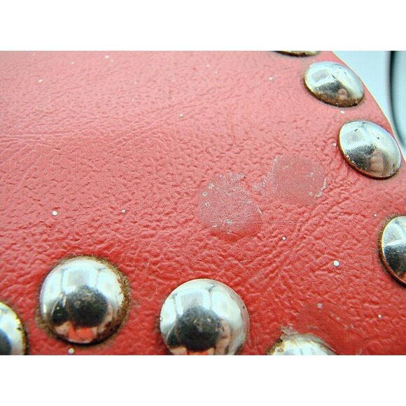 Red Leather Silver Stud Jewelry Trinket Trunk Box 6" Fashion Storage Box No Key - Picture 12 of 12